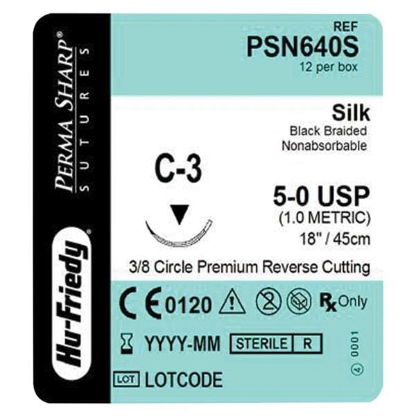 Perma Sharp Suture 5-0 40" Silk Braid C-3 Black 12/Bx