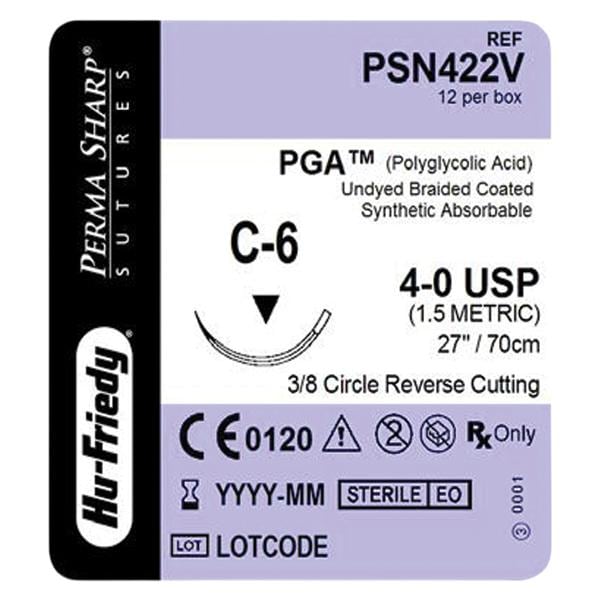 Perma Sharp Suture 4-0 27" Polyglycolic Acid Braid C-6 Undyed 12/Bx