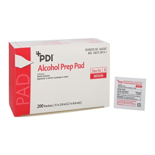 Prep Pad 70% Isopropyl Alcohol v/v Medium 1.1 in x 2.6 in, 20 BX/CA