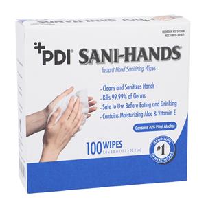 Wipes Sanitizing Sani-Hands 70% Ethyl Alcohol Individual Packets FrgrncFr 100/Bx, 10 BX/CA