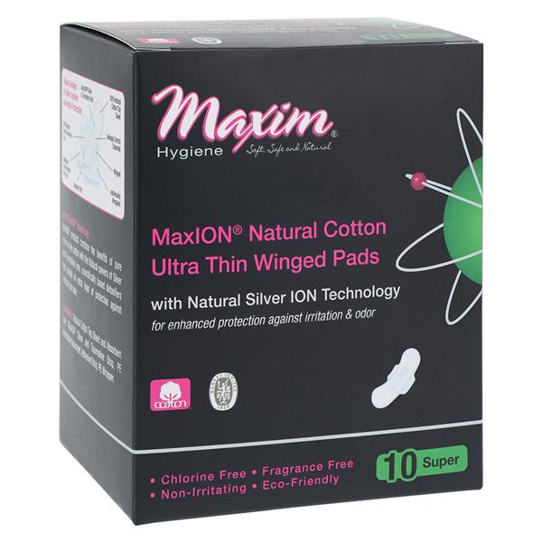 Maxion Sanitary Pad Chlorine Free Ultra Thin Super Winged White Disposable 10/Pk, 12 PK/CA