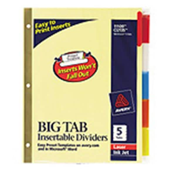 Avery Big Tab Insert Dividers Gold Reinforced Multicolor 5-Tab 1/PK