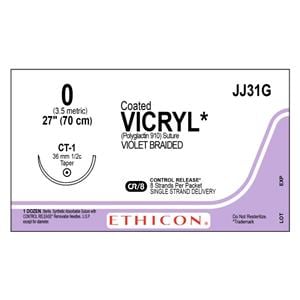 Vicryl Suture 0 8-27" Polyglactin 910 Braid CT-1 Violet 12/Bx