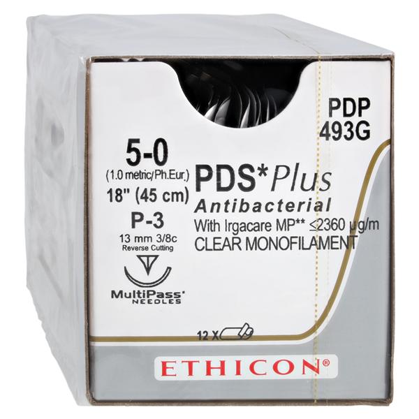 PDS Plus Suture 5-0 18" Triclosan, Polydioxanone Monofilament P-3 Undyed 12/Bx