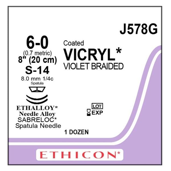 Vicryl Suture 6-0 8" Polyglactin 910 Braid S-24/S-24 Violet 12/Bx