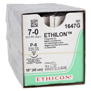 Ethilon Suture 7-0 1x18" Nylon Monofilament P-6 Black 12/Bx