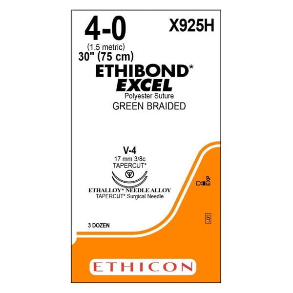 Ethibond Suture 4-0 1x30" Polyester Braid V-4/V-4 Green 36/Bx