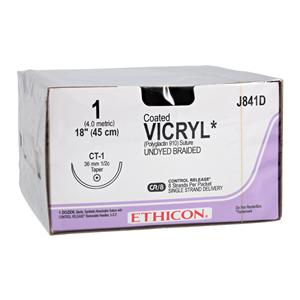 Vicryl Suture 1 8-18" Polyglactin 910 Braid CT-1 Undyed 12/Bx