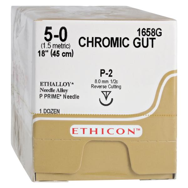 Suture 5-0 1x18" Chromic Gut Monofilament P-2 Brown 12/Bx