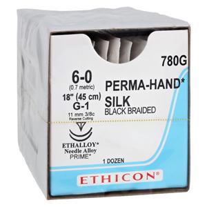 Perma-Hand Suture 6-0 1x18" Silk Braid G-1/G-1 Black 12/Bx