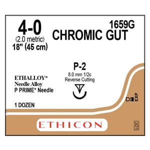 Suture 4-0 18" Chromic Gut Monofilament P-2 Brown 12/Bx