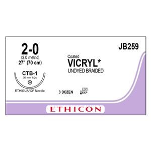 Vicryl Suture 2-0 27" Polyglactin 910 Braid CTB-1 Undyed 36/Bx