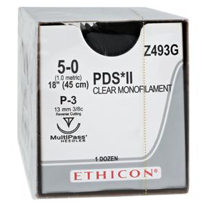 PDS II Suture 5-0 18" Polydioxanone Monofilament P-3 Clear 12/Bx