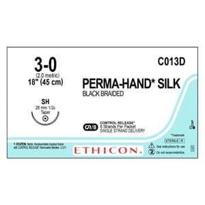 Perma-Hand Suture 3-0 8-18" Silk Braid SH Black 12/Bx