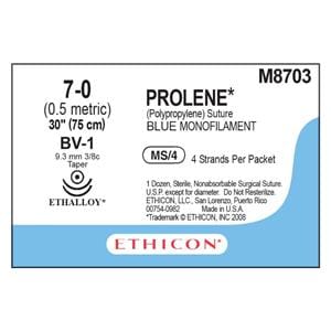 Prolene Suture 7-0 4-30" Polypropylene Monofilament BV-1/BV-1 Blue 12/Bx