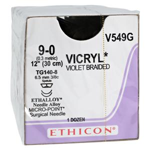 Vicryl Suture 9-0 12" Polyglactin 910 Braid TG140-8/TG140-8 Violet 12/Bx