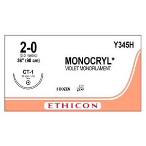 Monocryl Suture 2-0 36" Poliglecaprone 25 Monofilament CT-1 Violet 36/Bx