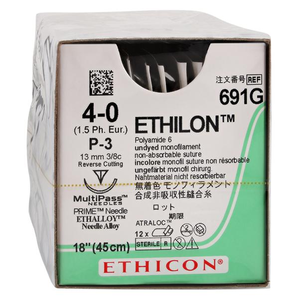 Ethilon Suture 4-0 1x18" Nylon Monofilament P-3 Undyed 12/Bx