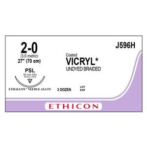 Vicryl Suture 2-0 27" Polyglactin 910 Braid PSL Undyed 36/Bx