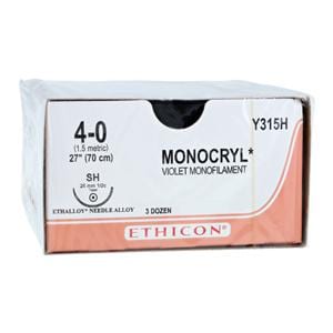 Monocryl Suture 4-0 27" Poliglecaprone 25 Monofilament SH Violet 36/Bx