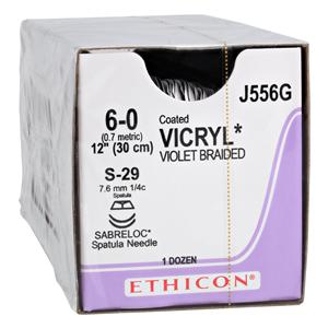 Vicryl Suture 6-0 1x12" Polyglactin 910 Braid S-29/S-29 Violet 12/Bx