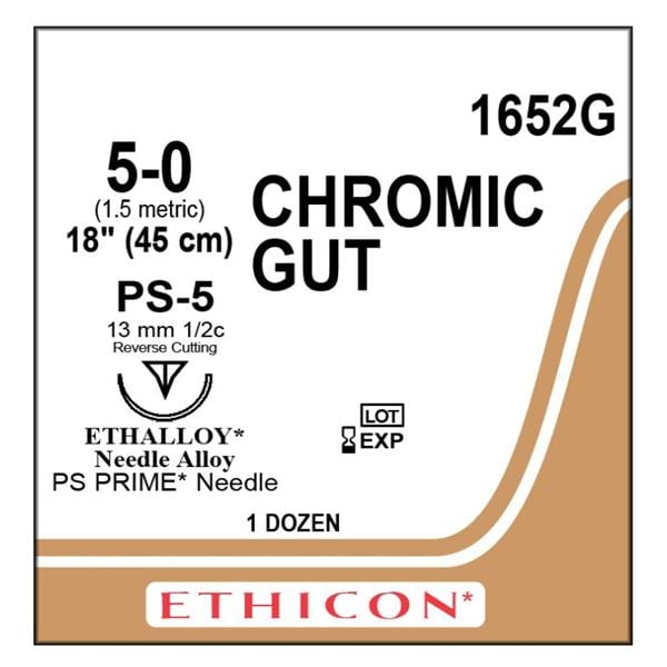 _ Suture 5-0 18" Chromic Gut Monofilament PS-5 Brown 12/Bx