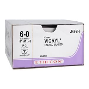 Vicryl Suture 6-0 18" Polyglactin 910 Braid P-3 Undyed 36/Bx