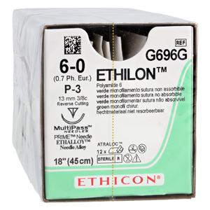 Ethilon Suture 6-0 18" Nylon Monofilament P-3 Green 12/Bx