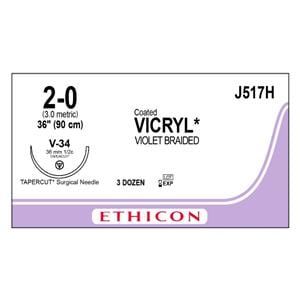 Vicryl Suture 2-0 36" Polyglactin 910 Braid V-34 Violet Bx