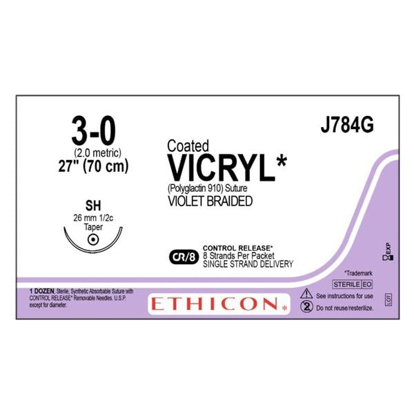 Vicryl Suture 3-0 8-27" Polyglactin 910 Braid SH Violet 12/Bx