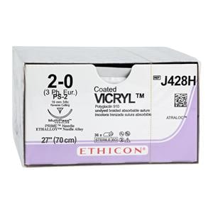 Vicryl Suture 2-0 27" Polyglactin 910 Braid PS-2 Undyed 36/Bx