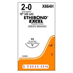 Ethibond Excel Suture 2-0 18" Polyester Braid FS Green 36/Bx