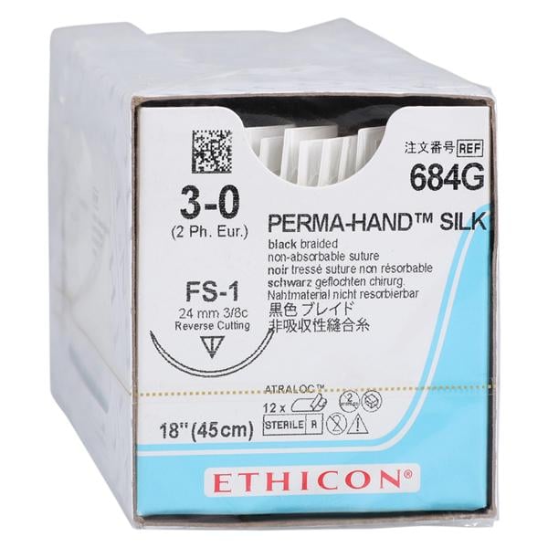 Perma-Hand Suture 3-0 18" Silk Braid FS-1 Black 12/Bx