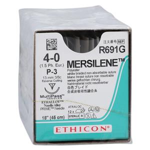 Mersilene Suture 4-0 18" Polyester Braid P-3 White 12/Bx