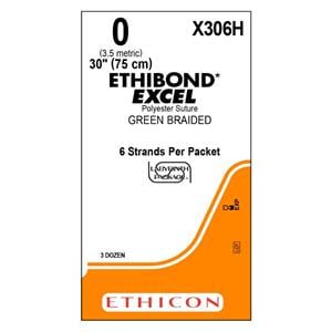 Ethibond Excel Suture 0 6-30" Polyester Braid Green 36/Bx