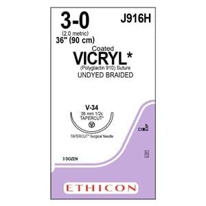 Vicryl Suture 3-0 36" Polyglactin 910 Braid V-34 Undyed 36/Bx