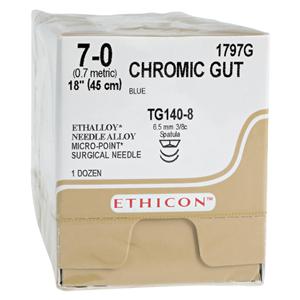 Suture 7-0 18" Chromic Gut Monofilament TG140-8/TG140-8 Brown 12/Bx