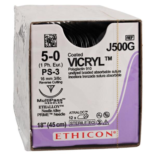 Vicryl Suture 5-0 18" Polyglactin 910 Braid PS-3 Undyed 12/Bx