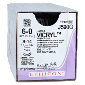 Vicryl Suture 6-0 8" Polyglactin 910 Braid S-14/S-14 Violet 12/Bx