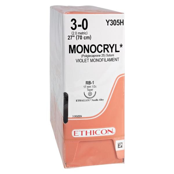 Monocryl Suture 3-0 27" Poliglecaprone 25 Monofilament RB-1 Violet 36/Bx