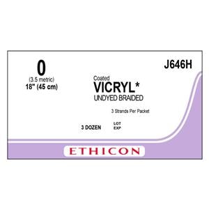 Vicryl Suture 0 3-18" Polyglactin 910 Braid Undyed 36/Bx