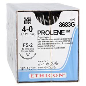 Prolene Suture 4-0 18" Polypropylene Monofilament FS-2 Blue 12/Bx