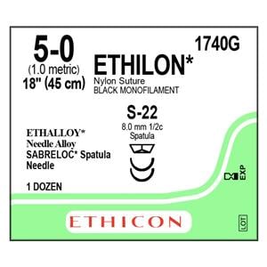 Ethilon Suture 5-0 1x18" Nylon Monofilament S-22/S-22 Black 12/Bx