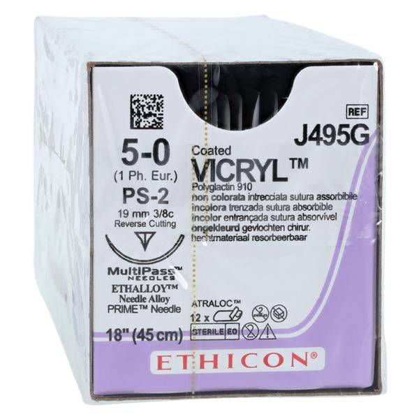 Vicryl Suture 5-0 18" Polyglactin 910 Braid PS-2 Undyed 12/Bx