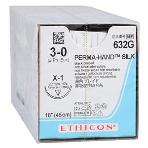 Perma-Hand Suture 3-0 18" Silk Braid X-1 Black 12/Bx, 6 BX/CA