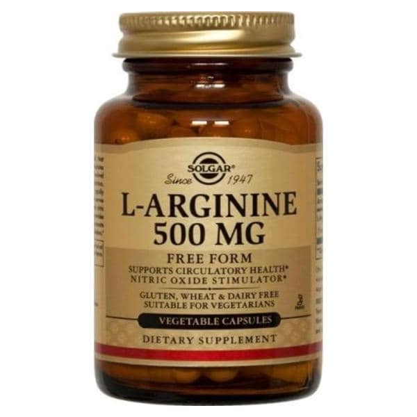 L-Arginine Adult Supplement Vegicaps Vegetarian/Kosher 500mg Free Form 100/Bt