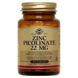 Zinc Picolinate Supplement Tablets Vegetarian/Kosher 22mg 100/Bt