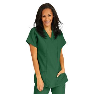 Scrub Shirt V-Neck Tunic 2 Pockets Short Sleeves X-Small Evergreen Ea