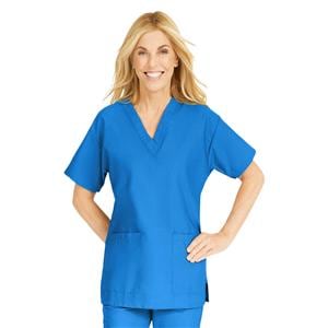 ComfortEase Scrub Shirt 2 Pockets Short Sleeves X-Small Royal Blue Womens Ea