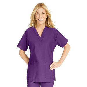 ComfortEase Scrub Shirt 2 Pockets Short Sleeves Large Purple Womens Ea